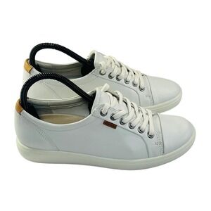 ECCO Soft 7 Sneakers Womens 38/7-7.5 White Leather Lace Up Comfort Casual Shoes